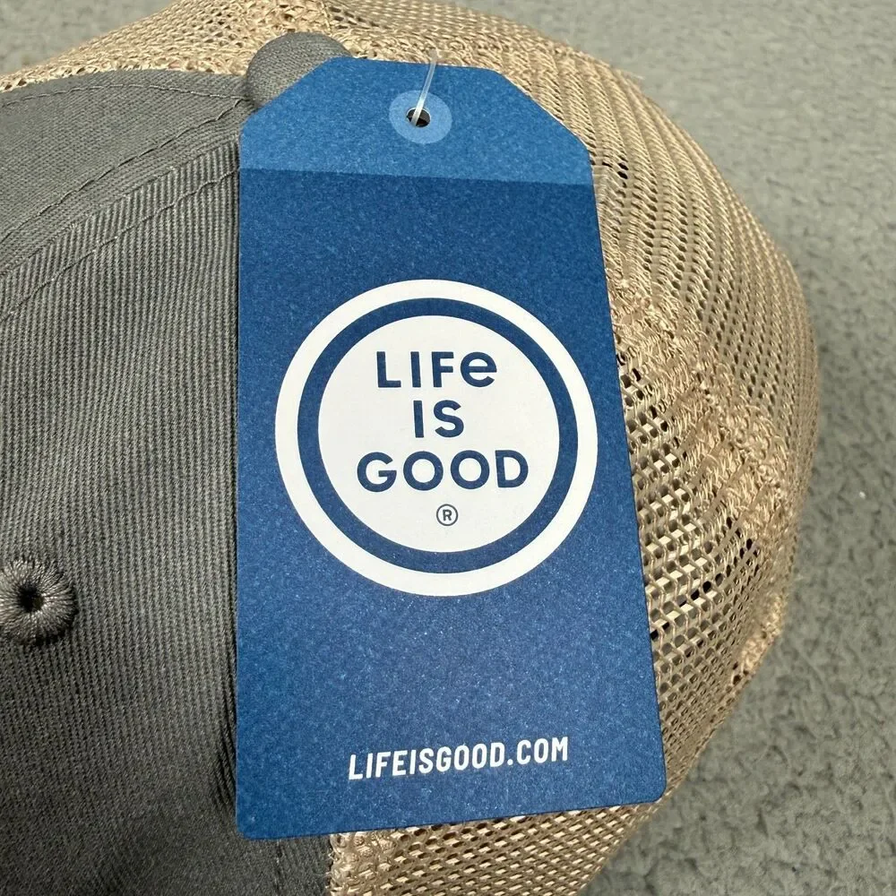 Life Is Good Hat Cap Retro Mountains Soft Mesh Snapback Gray Outdoors Hiking NWT